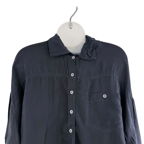 Pete & Greta Johnny Was Small Navy Blue Cupra Button Up Shirt Long Sleeve - Picture 3 of 15